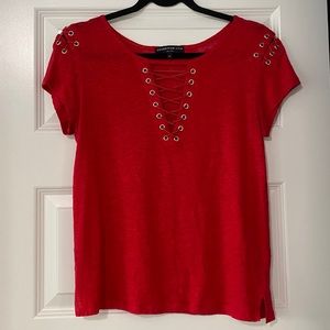 👚 THREE FOR $25 Generation Love Red lace up shirt
